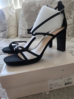 Chinese Laundry Black Suede Strappy Block Heel Sandals